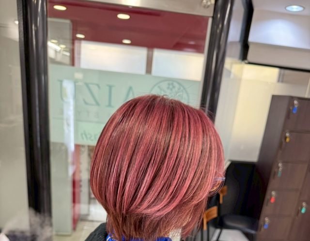 バレイヤージュ　ブリーチ　ケアブリーチ　ボルドーカラー　ピンクカラー　白髪ぼかし　髪質改善　本厚木白髪ぼかし