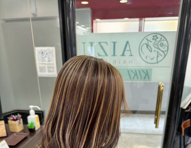 ミルクティーベージュ　アンブレラカラー　白髪ぼかし